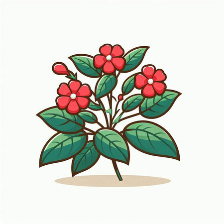 Red flowers on a white background. Vector illustration in cartoon style.のイラスト素材