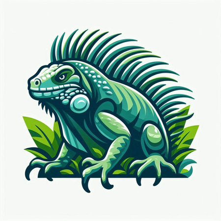 Green iguana on a white background. Vector illustration of a green iguana.のイラスト素材
