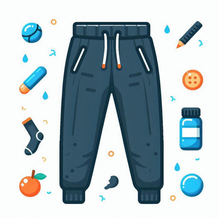 Pants and accessories for children. Vector illustration in flat style.のイラスト素材