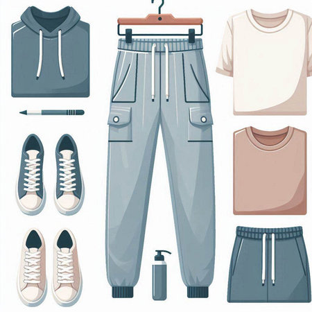 Fashionable men's clothing and accessories. Vector illustration in flat style.のイラスト素材