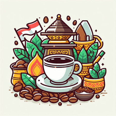 Coffee cup and beans. Vector illustration in flat style.のイラスト素材