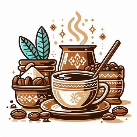 Coffee cup and beans. Vector illustration of coffee set.のイラスト素材