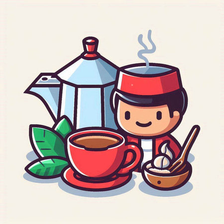Coffee cup and teapot, vector cartoon illustration.のイラスト素材