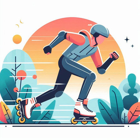 Roller skater on the background of the park. Vector illustrationのイラスト素材