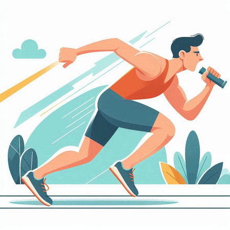 Sporty man running in the park. Vector illustration in flat styleのイラスト素材