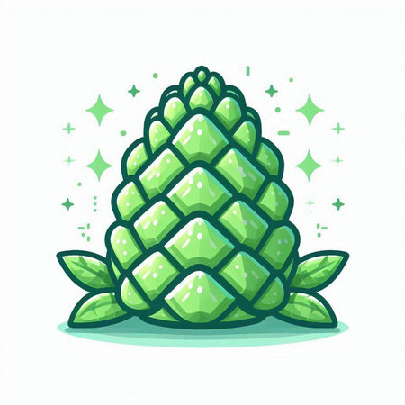 Cute pine cone with green leaves on white background. Vector illustration.のイラスト素材