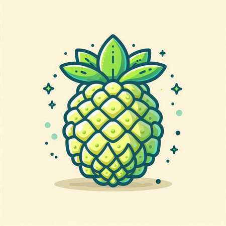Cute vector illustration of a green hop with leaves and stars.のイラスト素材