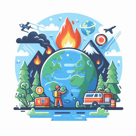 Travel around the world. Global warming, climate change, global warming. Vector illustrationのイラスト素材