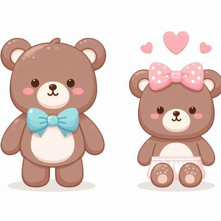 Teddy bear couple in love. Cute cartoon vector illustration.のイラスト素材