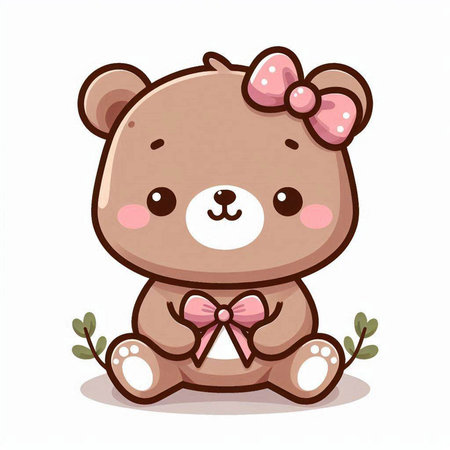 Cute teddy bear with pink bow on white background. Vector illustration.のイラスト素材