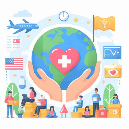 Volunteering and charity concept. Vector illustration in flat style.のイラスト素材