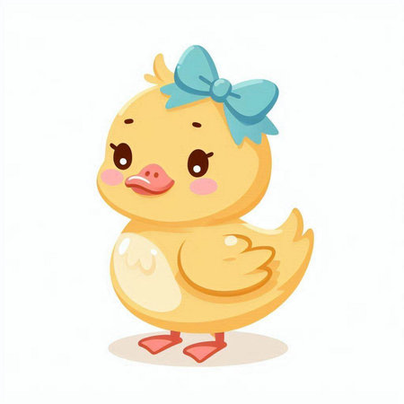 Cute cartoon duckling. Vector illustration isolated on white background.のイラスト素材