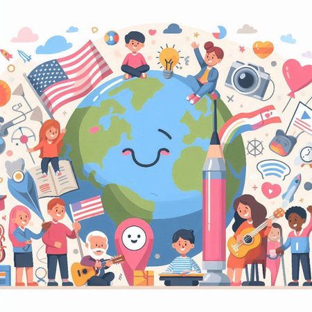 Vector illustration of kids around the world. Flat design style concept.のイラスト素材