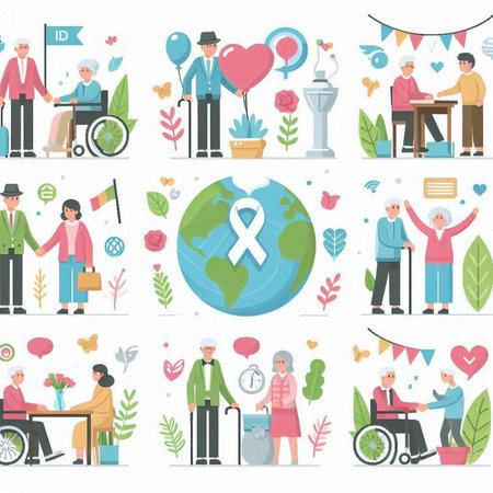 Set of flat design vector illustrations for World Aids Day. International Day of Older Persons.のイラスト素材