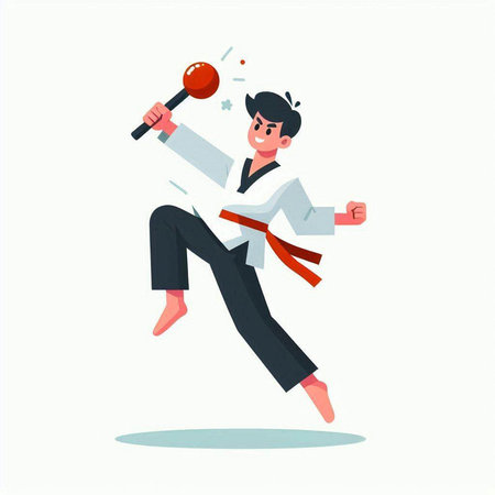 Taekwondo boy in kimono. Vector illustration.のイラスト素材