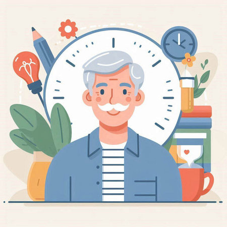 Elderly man at home. Vector illustration in flat style.のイラスト素材