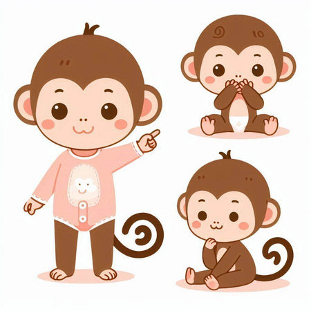 Monkey cartoon set. Vector illustration isolated on a white background.のイラスト素材