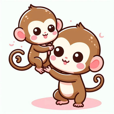 Cute monkey and monkey on white background. Cartoon vector illustration.のイラスト素材