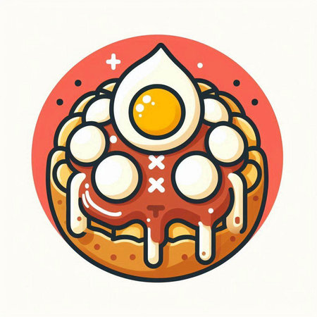 Cinnamon bun with egg yolk and icing. Vector illustration.のイラスト素材