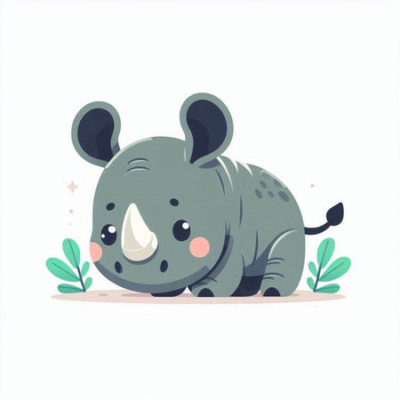 Cute cartoon rhinoceros. Vector illustration in flat styleのイラスト素材