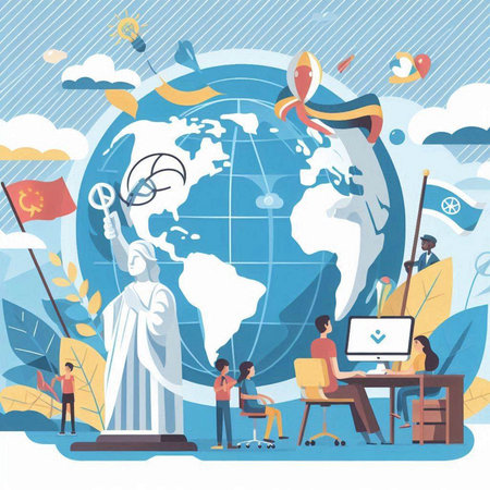People working around the world. Vector illustration in flat cartoon style.のイラスト素材