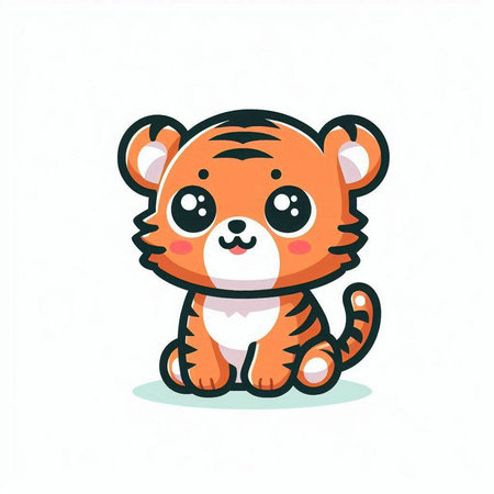 Cute cartoon tiger. Vector illustration isolated on a white background.のイラスト素材