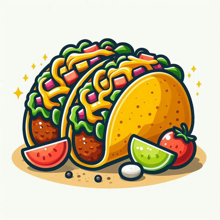 Mexican tacos isolated on a white background. Vector cartoon illustration.のイラスト素材