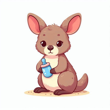 Cute kangaroo with bottle of milk. Vector illustration.のイラスト素材