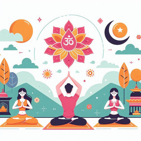 Vector illustration of musical instruments composition in flat style. Musicians playing instruments.のイラスト素材