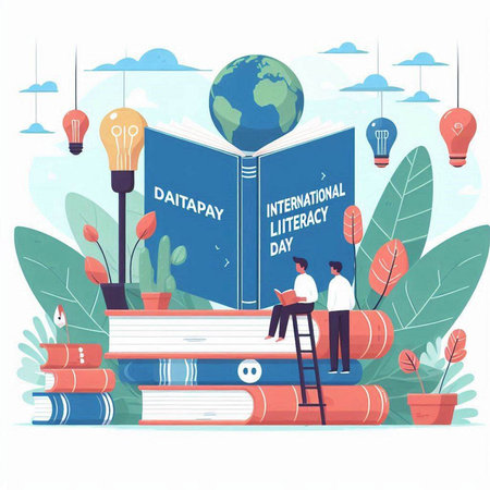 World book day concept. Vector illustration in flat cartoon style. Illustration for web page, banner, presentation, social media.のイラスト素材