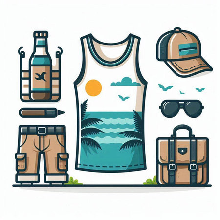 Set of summer clothes and accessories. Vector illustration in cartoon style.のイラスト素材