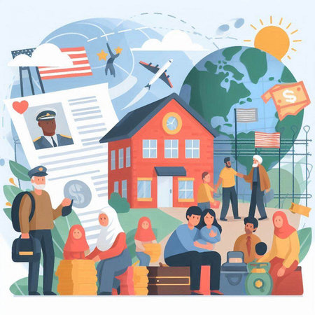 Traveling around the world concept vector illustration. Cartoon people characters in flat style.のイラスト素材