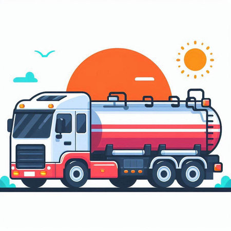 Vector illustration of oil tanker truck on white background. Flat style design.のイラスト素材