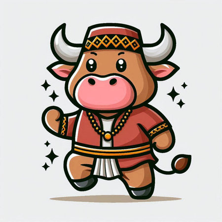 Cute Bull Cartoon Character Mascot Character Vector Illustration.のイラスト素材