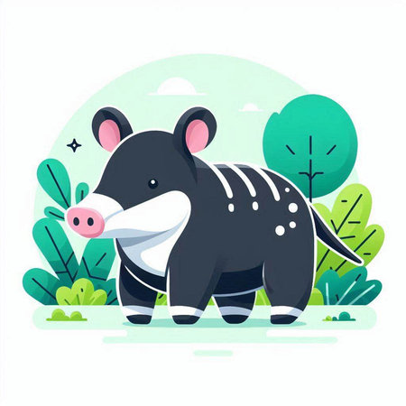 Cute cartoon rhinoceros in the jungle. Vector illustrationのイラスト素材