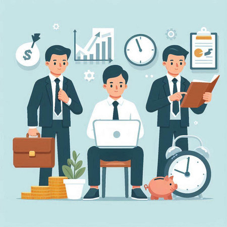 Businessman working in office. Vector illustration in flat cartoon style.のイラスト素材