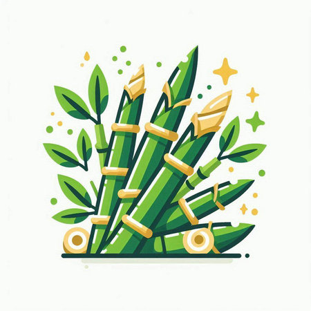Bamboo with leaves vector illustration. Flat style. Isolated on white background.のイラスト素材