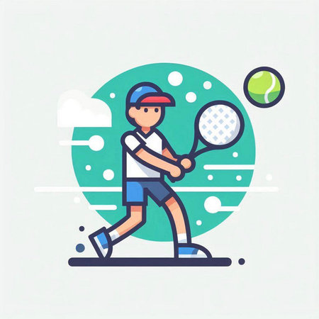 Tennis player flat color vector icon. Sport and recreation concept.のイラスト素材