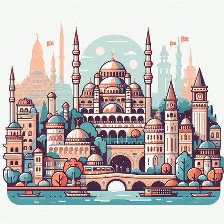 Sultanahmet mosque in Istanbul, Turkey. Vector illustration.のイラスト素材