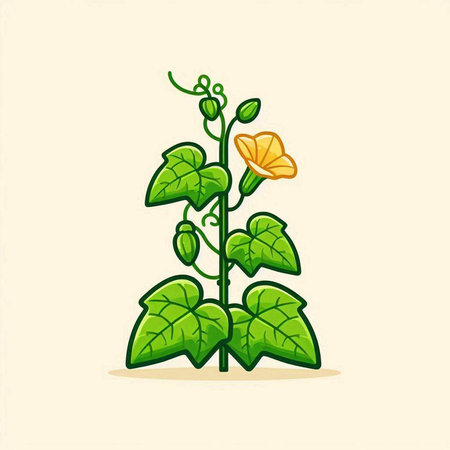 Cucumber plant vector illustration. Cucumis sativus.のイラスト素材