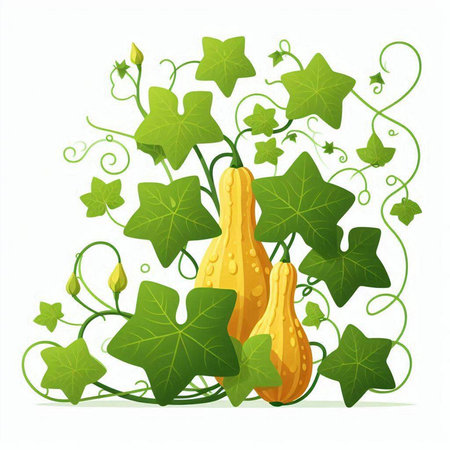 Gourds and leaves on a white background. Vector illustration.のイラスト素材