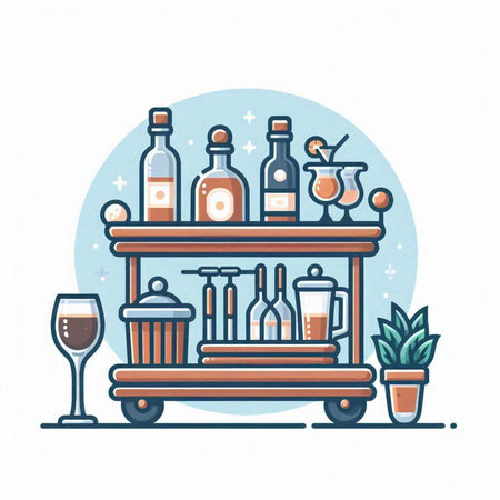 Vegetable soup in a wooden bowl with ingredients. Vector illustration.のイラスト素材