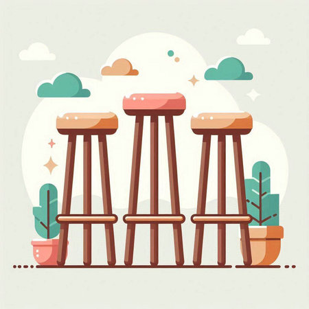Flat design style vector illustration of wooden stool in park. Top view.のイラスト素材