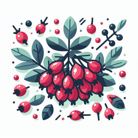 Branch of rowan with berries and leaves. Vector illustration.のイラスト素材