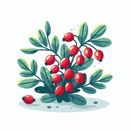 Vector illustration of rowan branch with berries and leaves isolated on white background.のイラスト素材