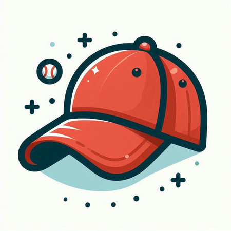 Red baseball cap on white background. Vector illustration in cartoon style.のイラスト素材
