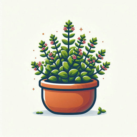 Illustration of a green plant in a pot on a white backgroundのイラスト素材