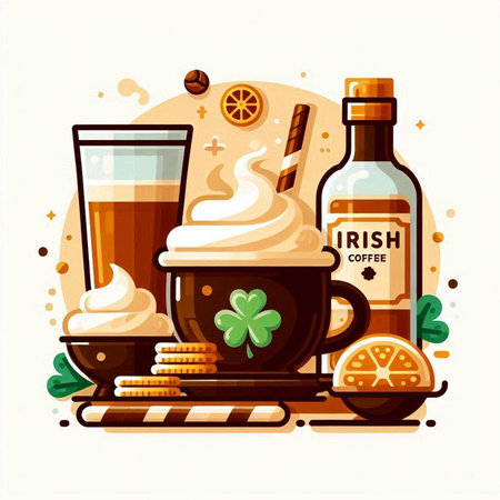 Irish holiday celebration. Traditional irish drink. Vector flat cartoon illustrationのイラスト素材