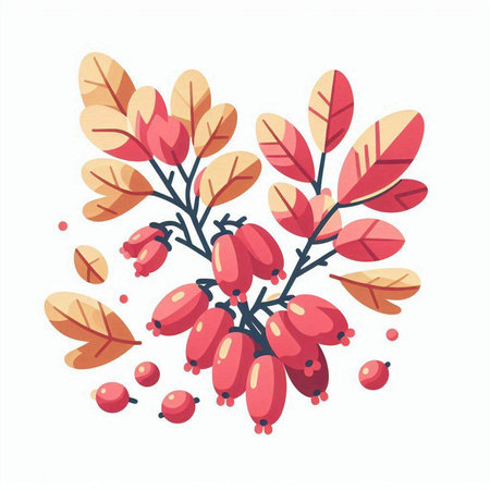 Autumn composition with rowan berries and leaves. Vector illustration.のイラスト素材