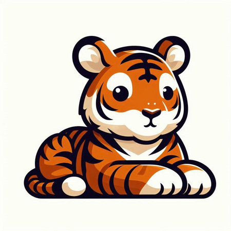 Cute cartoon tiger isolated on a white background. Vector illustration.のイラスト素材